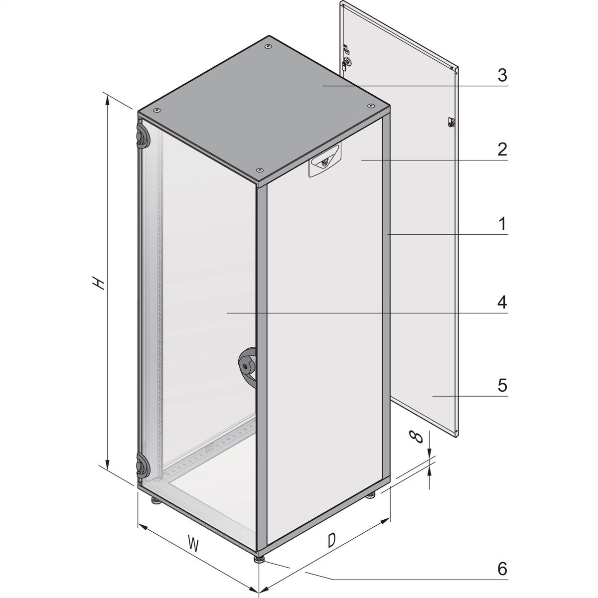 SCHROFF Novastar Cabinet With Glazed Door and Rear Panel, Slim-Line, RAL 7021/7035, 765H 553W 600D