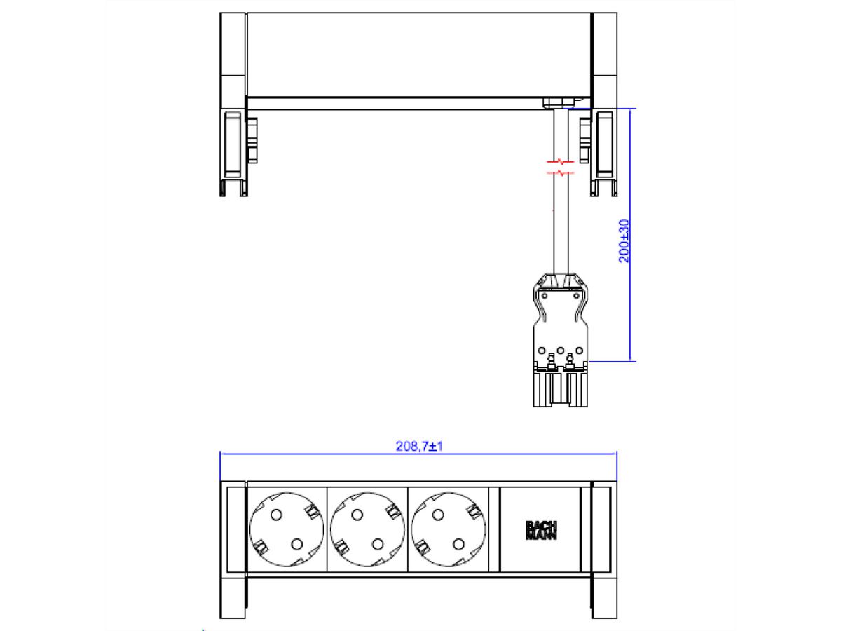 BACHMANN DESK2 wit 3xCEE7/3 0,2m GST18 RAL9010