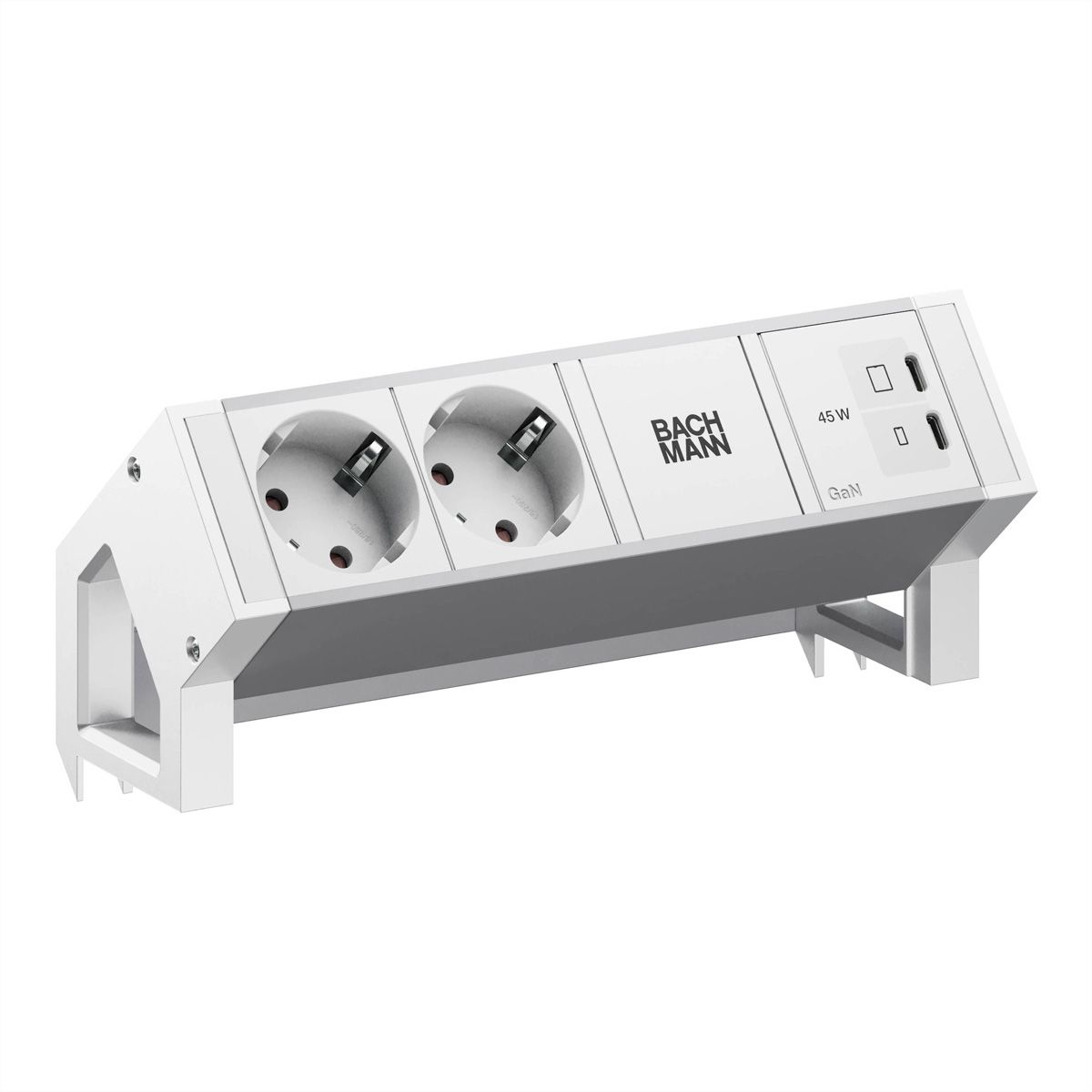 BACHMANN DESK2 ALU WHITE 2xCEE7/3, 1xUSB C/C 45W L=0.2m RAL9010