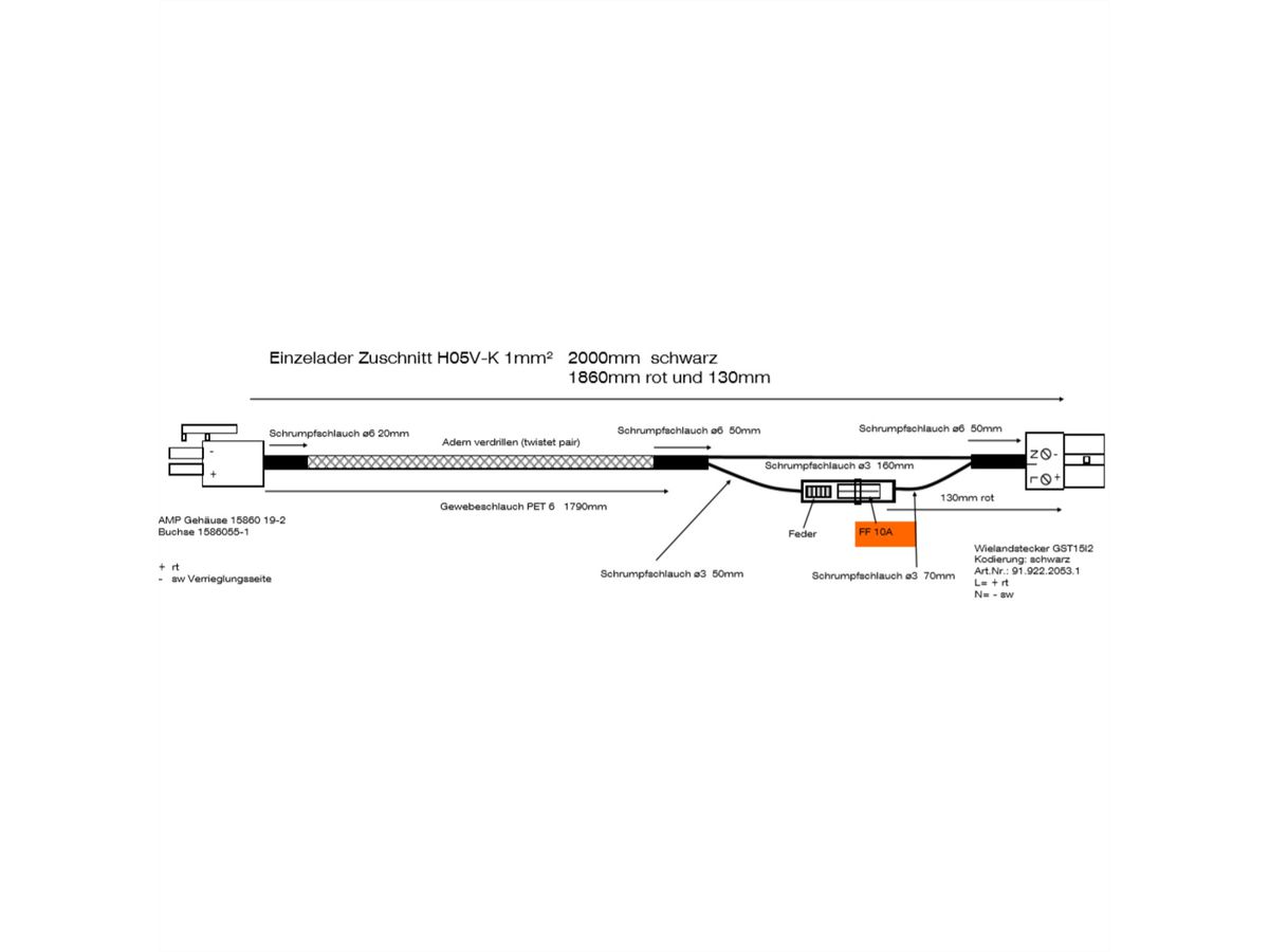 BACHMANN DC-Anschlussleitung LINAK, CBD6S 1,0m ISV (Klein)/AMP