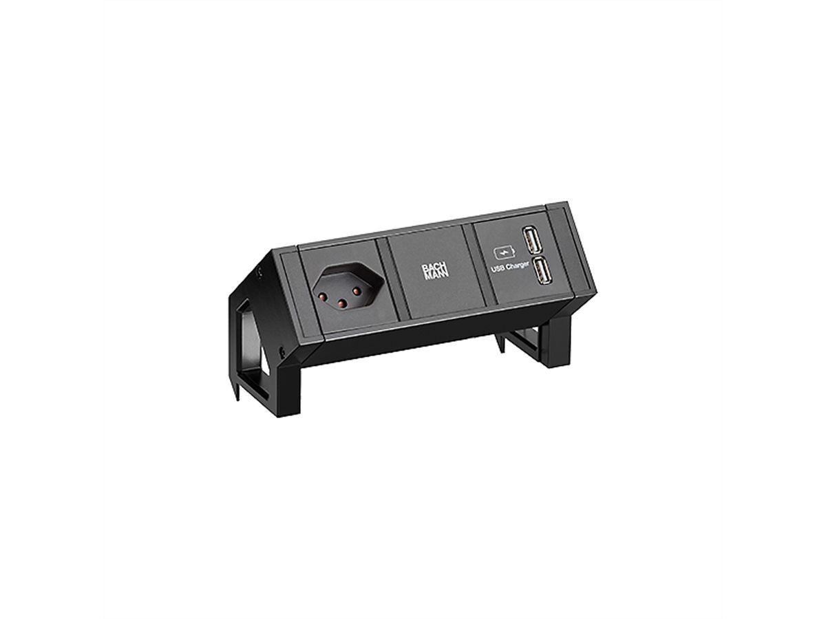 BACHMANN DESK2 1xCH 90° USB Oplader, 0,2m GST18 RAL9005 Zwitserland