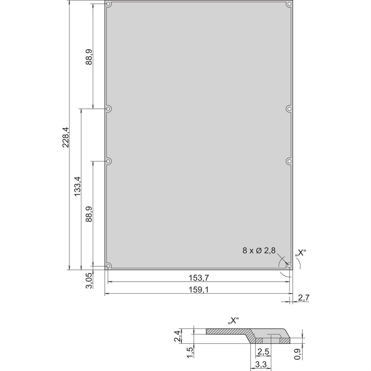 SCHROFF PCB Solder Side Cover, 6 U, 233.35 mm x 160 mm, 55°C