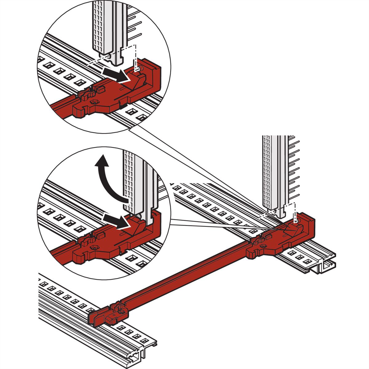 SCHROFF Guide Rail Standard Type, With DIN Connector Fixing, Plastic, 160 mm, 2 mm Groove Width, Red, 1 Pair