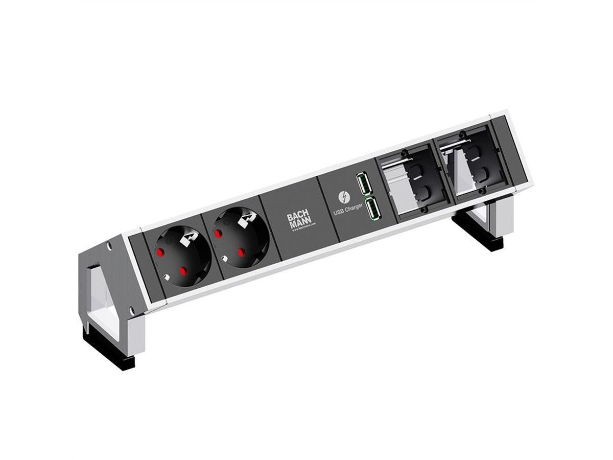 BACHMANN DESK2 2x earthing contact 1x USB charger 2x ABD, GST18 Inox