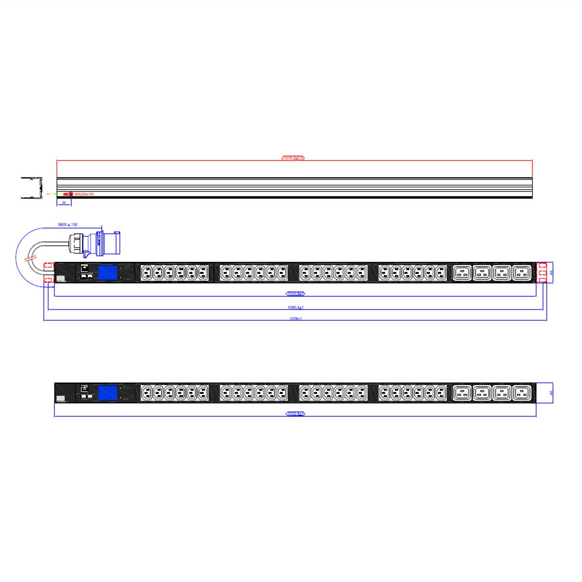 BACHMANN BN2000 24xC13 4xC19, Meting, CEE 16A blauw