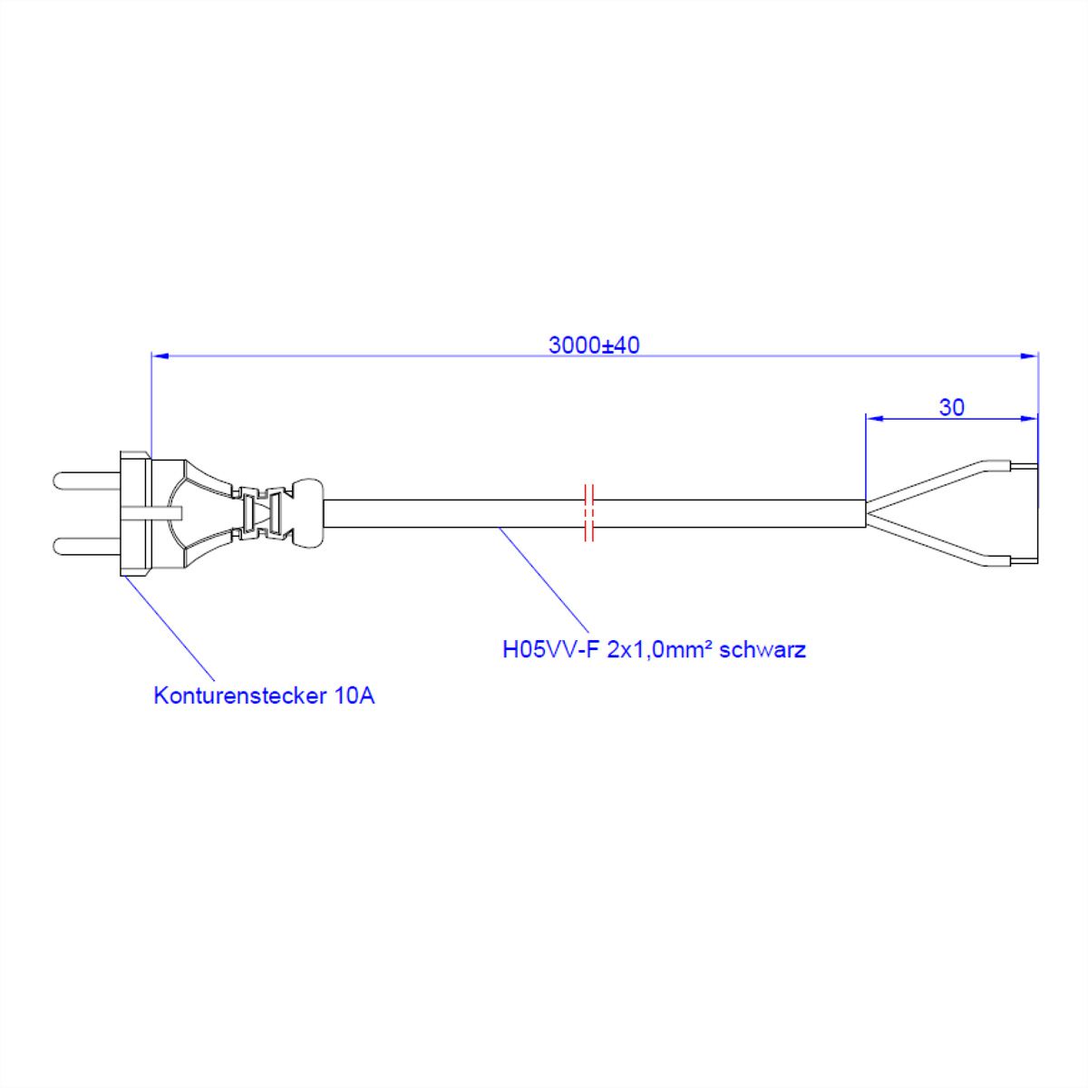 BACHMANN contour power supply cable 2x1.0 3m, H05VV-F black cont. pc./AEH