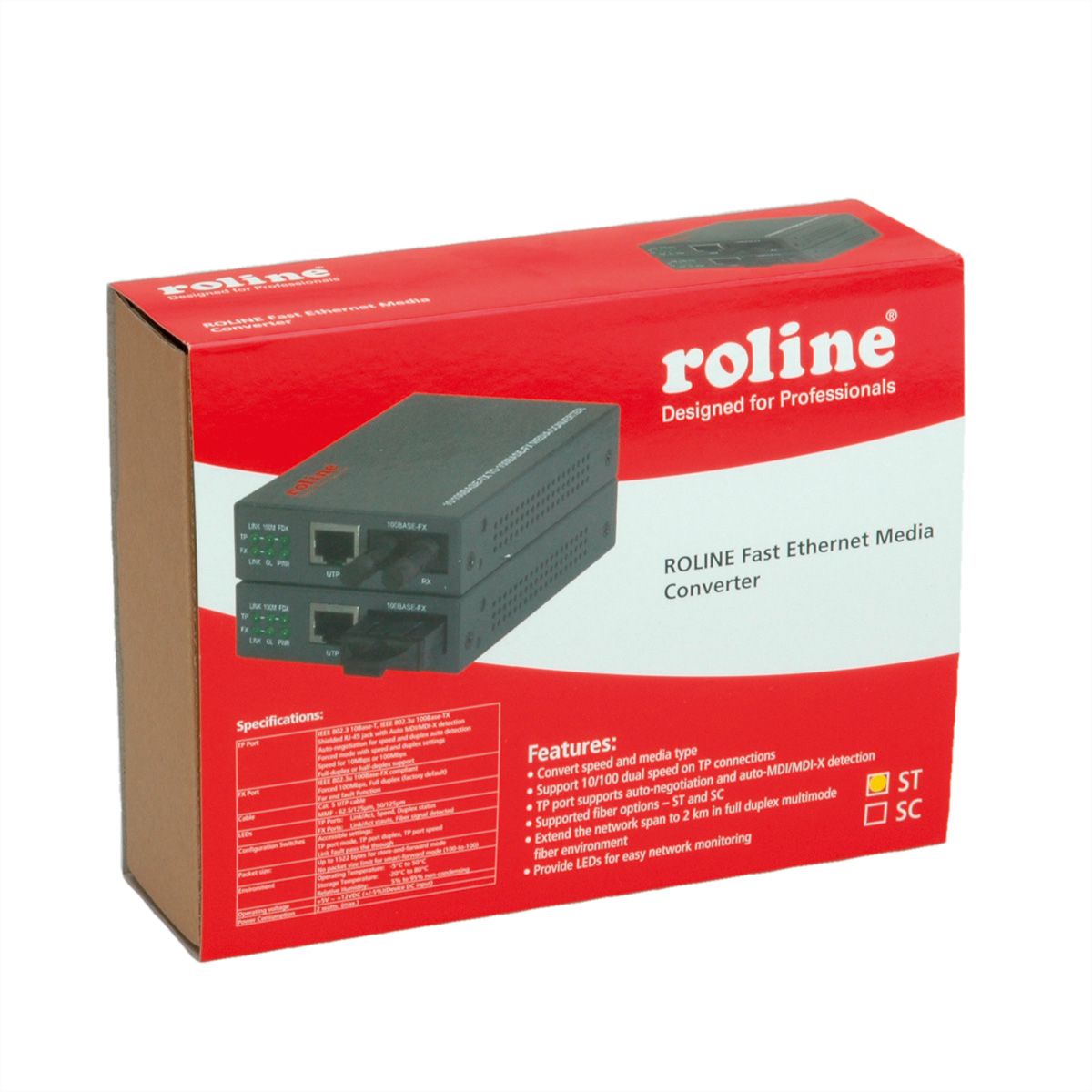 ROLINE Fast Ethernet Converter RJ-45 - ST, Loop-back