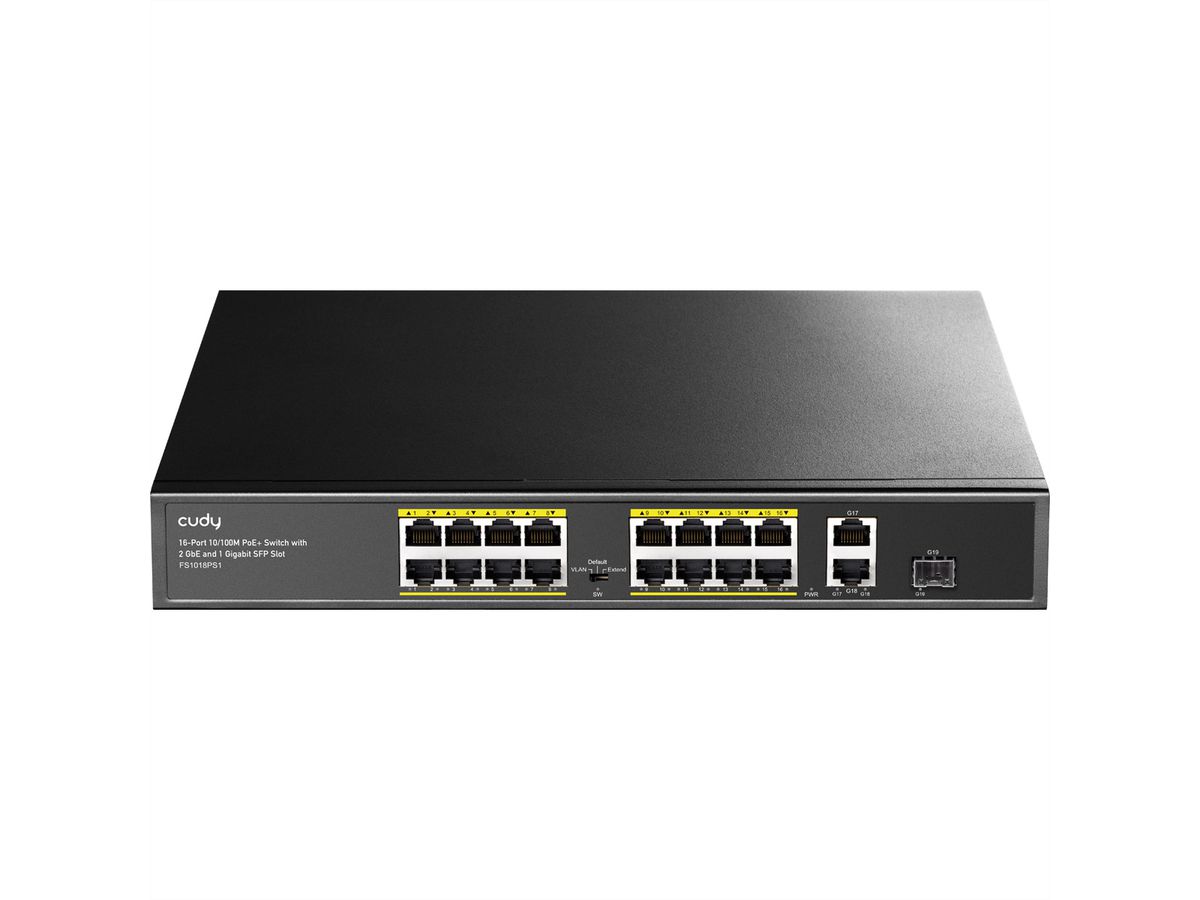 CUDY FS1018PS1 16-Port 10/100M PoE+ Switch 2 Gigabit Uplink 1 SFP Port 200W