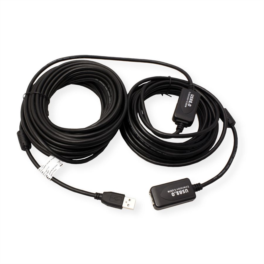 STANDARD USB 2.0 Extension Cable, active with Repeater, black, 15 m