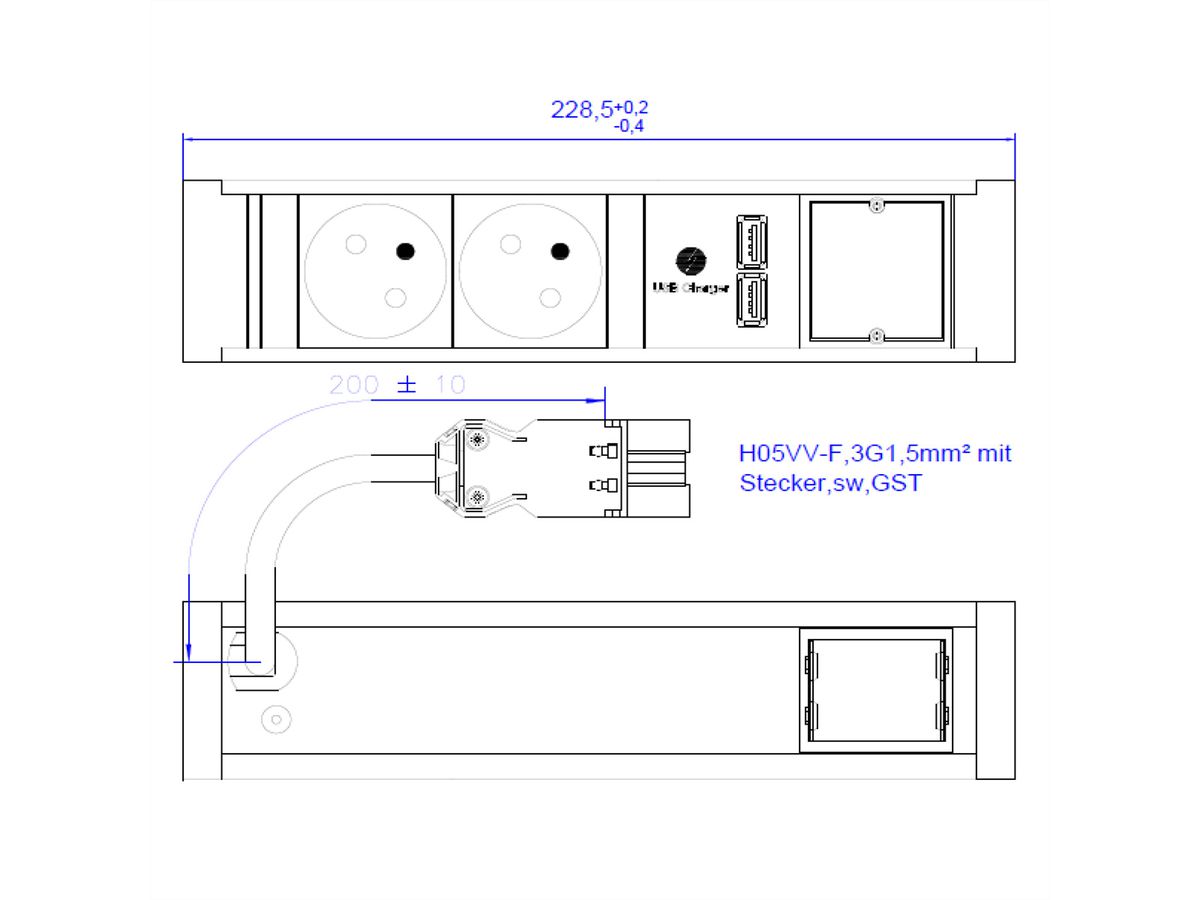 BACHMANN VENID 2xUTE 1xUSB Oplader 1xCM 0,2m GST18