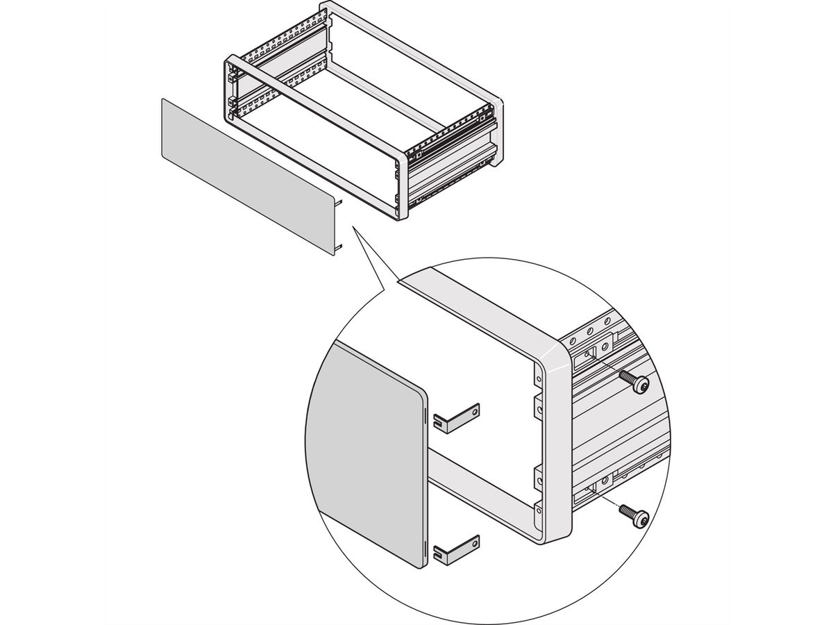 SCHROFF CompacPRO voor-/achterpaneel, met verborgen bevestiging, 2 HE, 84 HE, 2,5 mm, Al, geanodiseerd, onbehandelde randen