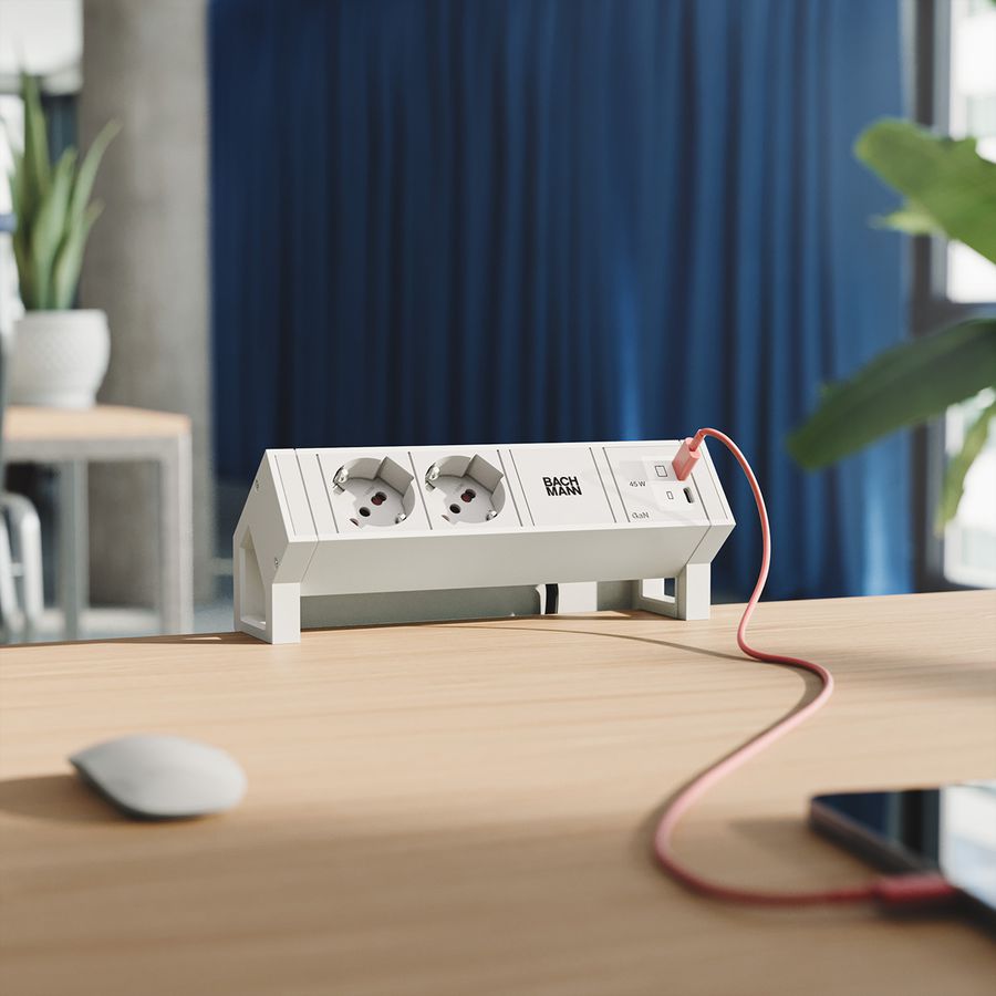 BACHMANN DESK2 white 2xP40, 1xUSB C/C 45W L=0,2m RAL9010