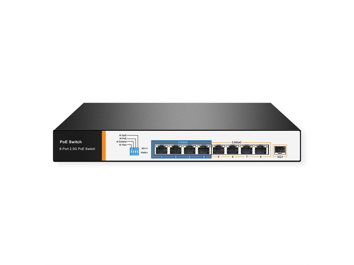 VALUE PoE++ 2,5 Gigabit Ethernet Switch, 8 poorten + uplink (SFP+)