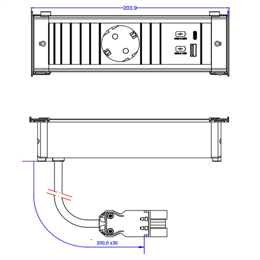 BACHMANN KAPSA S 1xCEE7/3, 1xUSB A/C 22W 0.2m GST18
