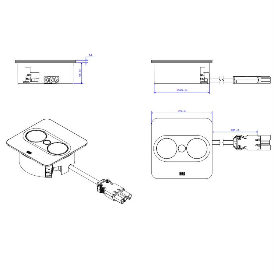 BACHMANN TWIST 2 1xUTE 1xUSB A/C 22W 0.2m GST18 silver square