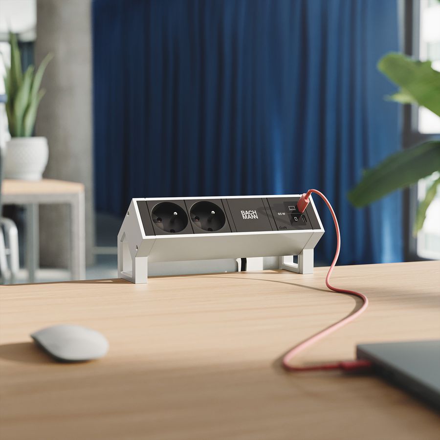 BACHMANN DESK2 2xUTE 1xUSB C/C 65W, L=0,2m INOX