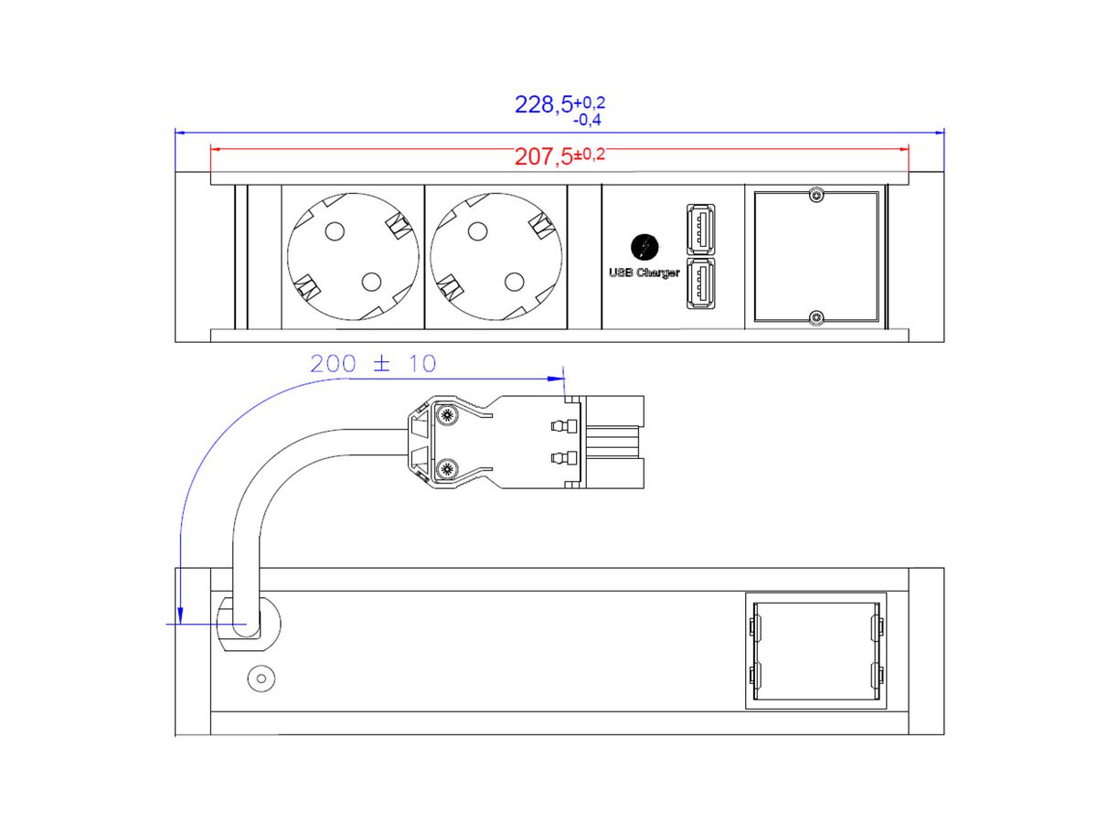 BACHMANN VENID 2x Geaard stopcontact, 1x ABD 1x USB oplader, zwart