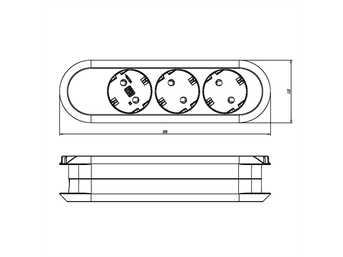 BACHMANN SMART socket strip 3x earthing contact, screwed, black, 5 m