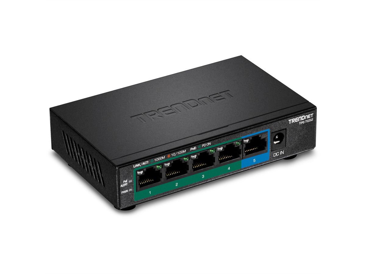 TRENDnet TPE-TG52 5-Port PoE Switch Gigabit PoE+ 32W