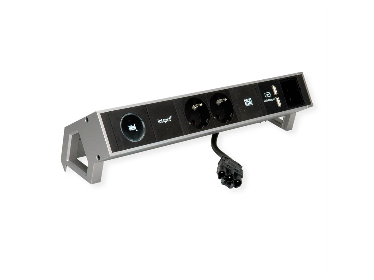 BACHMANN DESK2 1xIOTspot 2xprotective contact, USB Charger 1xABD 0.2m GST18, inox