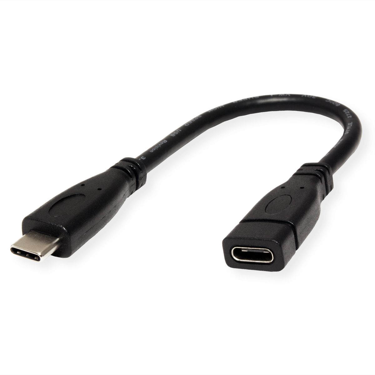 ROLINE USB 3.2 Gen 2 kabel, C-C, M/F, 4K UHD-1, 10Gbit/s, 100W, zwart, 0,15 m