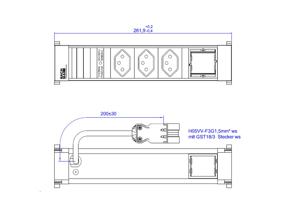 BACHMANN POWER FRAME 3xCH 0° 1xCM 0.2m GST18 RAL9010