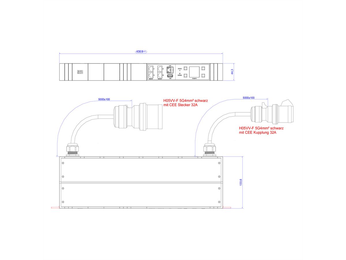 BACHMANN BN3000-XXL Voeding 2x3m CEE 32A, Meting per fase, diff meting