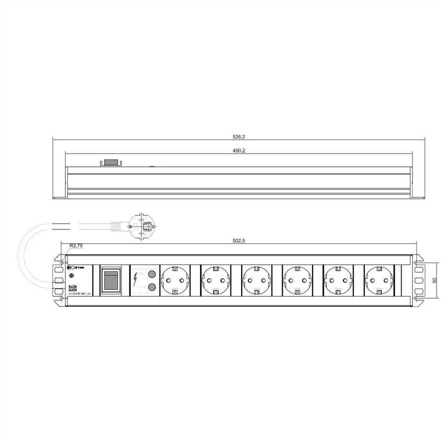 BACHMANN craftsman's power strip 6x earthing contact, overvoltage protection, switch