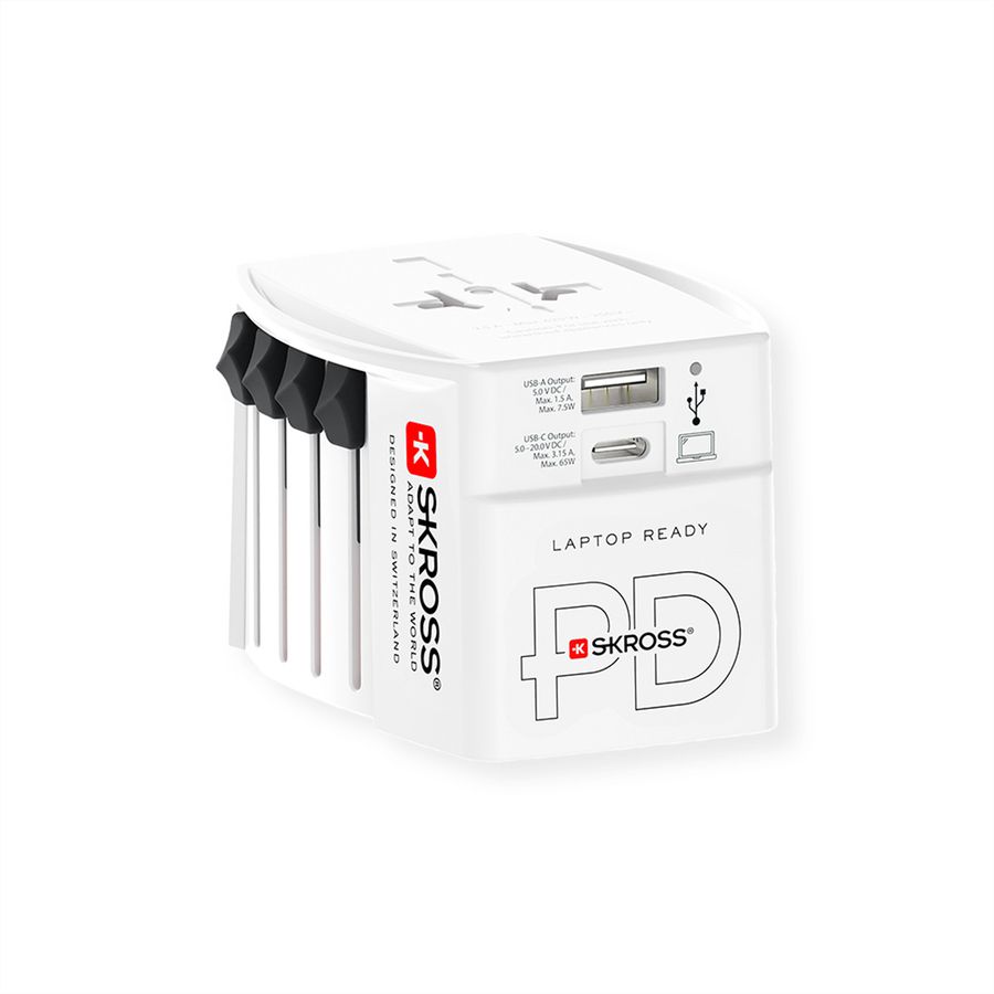 Skross MUV USB AC65PD World Travel Adapter with USB C Cable, worldwide