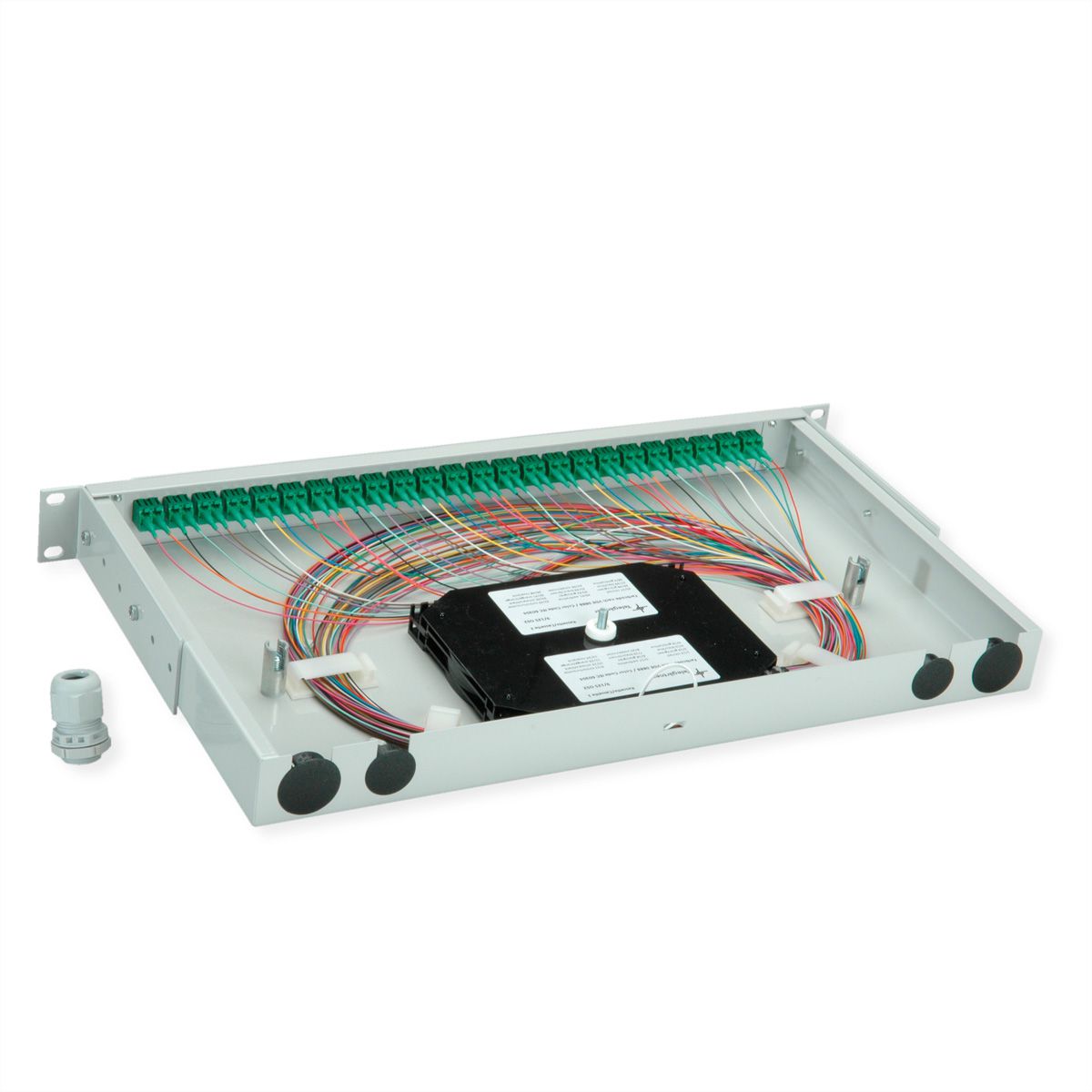 TELEGÄRTNER BASIS V LWL-Panel mit Kupplungen & Pigtails, 24x LC Duplex, grün, OS2 APC