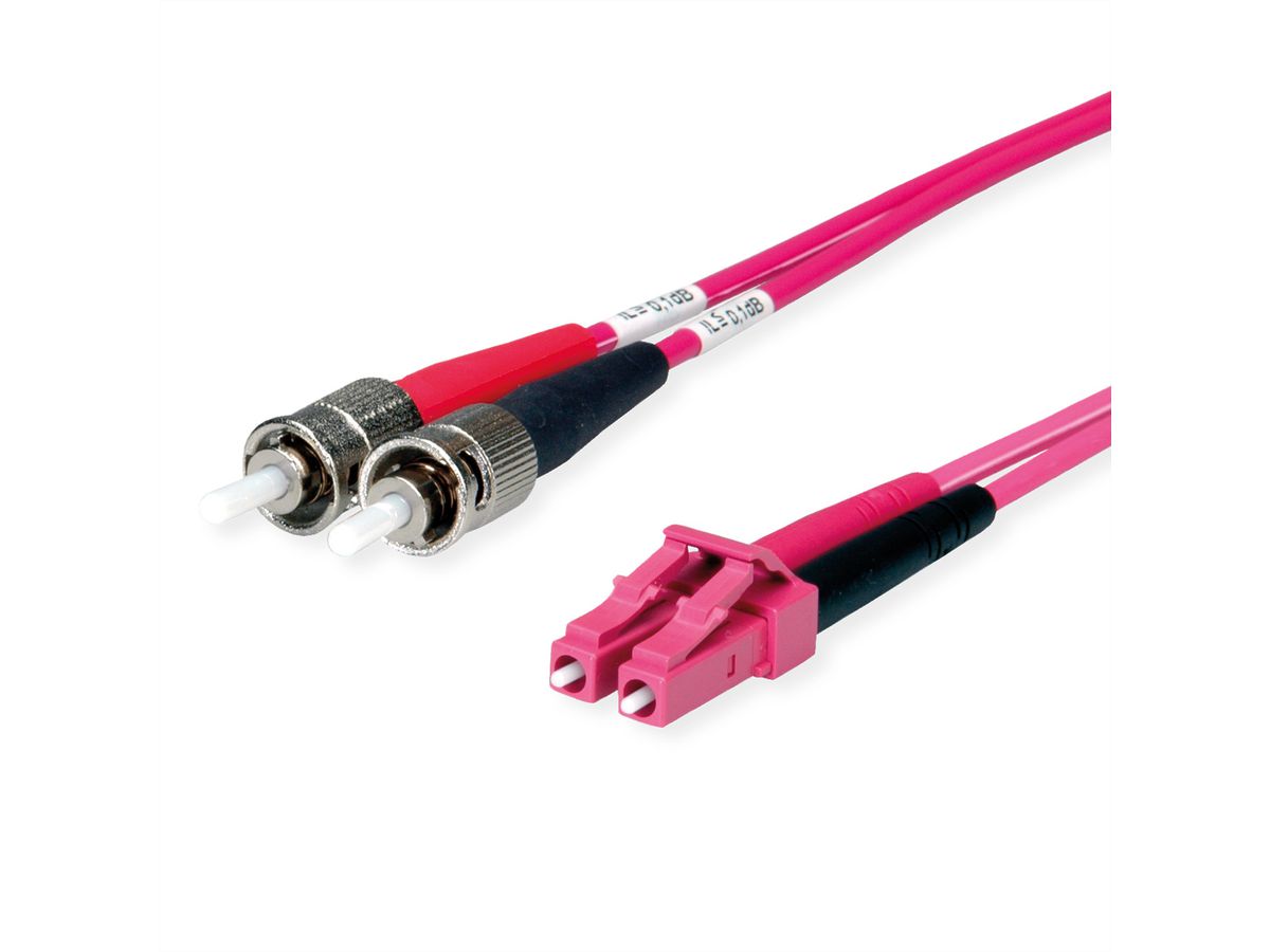TELEGÄRTNER FO duplex adaptor cord, 1x LC Duplex, 2x ST G50/125 OM4, violet, 1 m