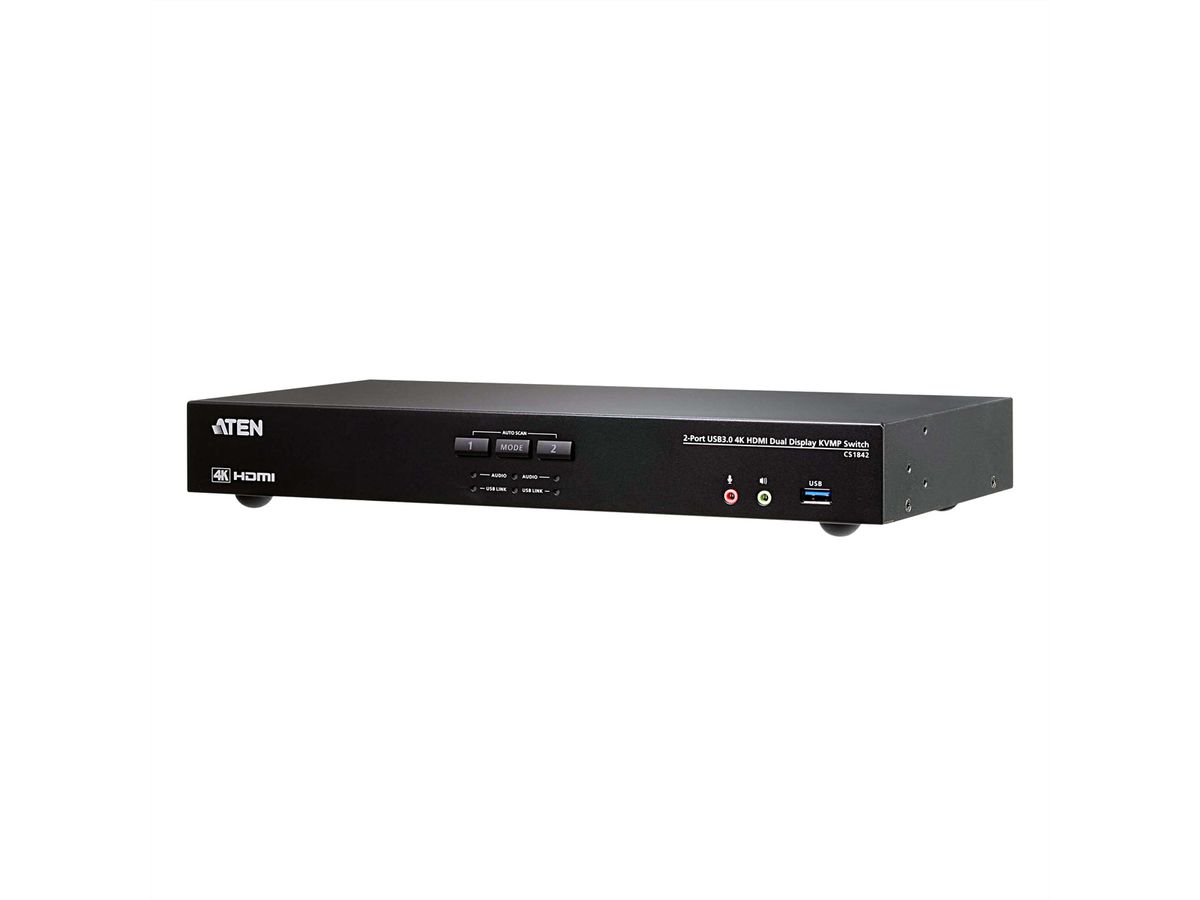 ATEN CS1842 2-Poorts True 4K HDMI Dual View KVM Switch met Audio & USB 3.0Hub