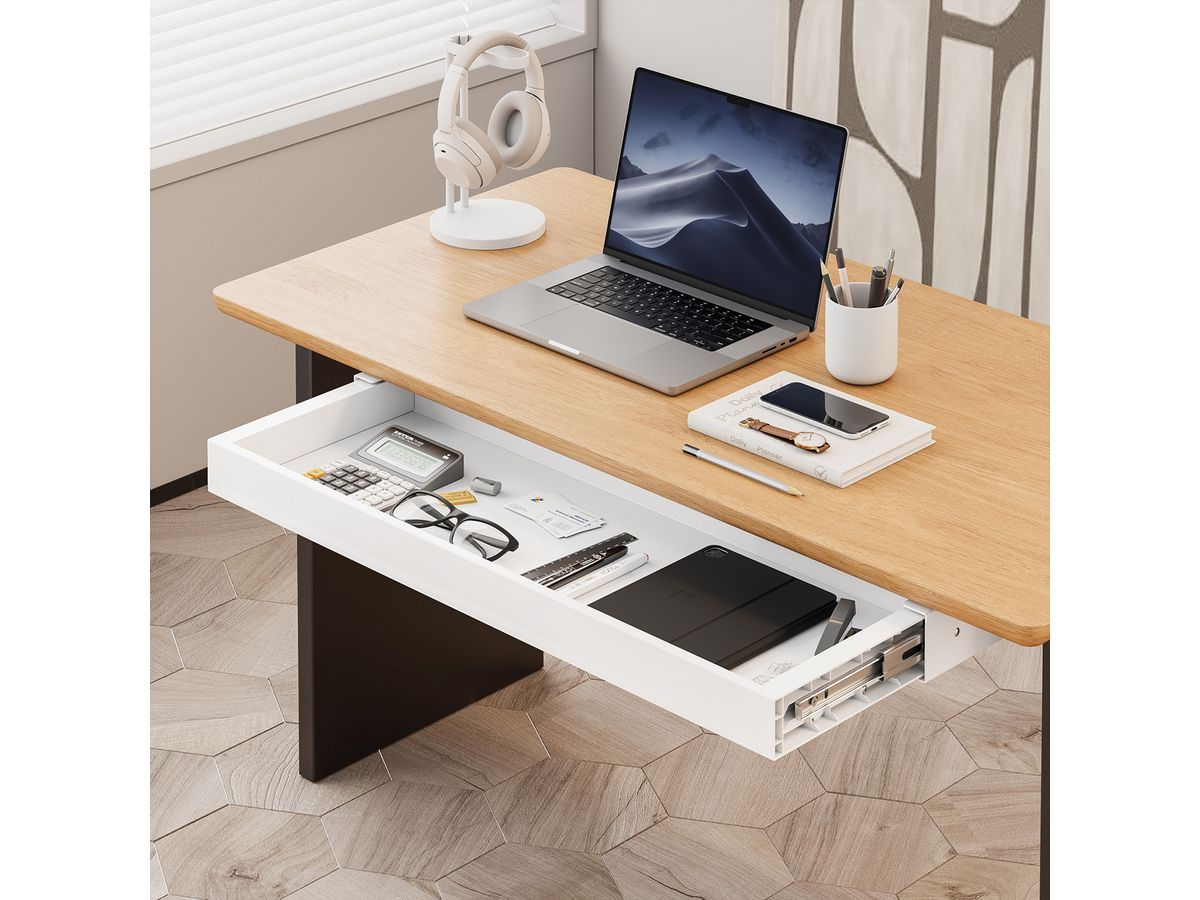 VALUE Ultra-Slim Underdesk Mount Storage Drawer, 758 mm width, white
