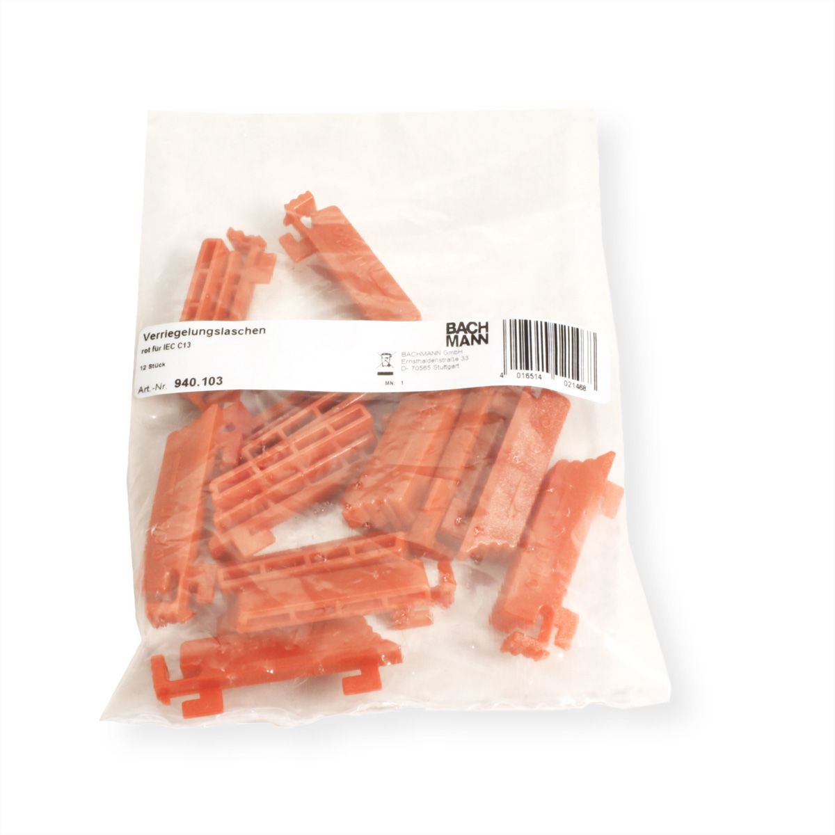BACHMANN PDU locking clips, for C13 sockets, Set of 12, red