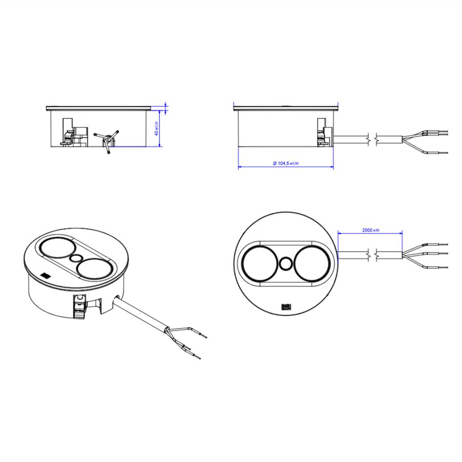 BACHMANN TWIST 2 1xCEE7/3 1xUSB A/C 22W 2.0m AEH RAL9005 30GE round