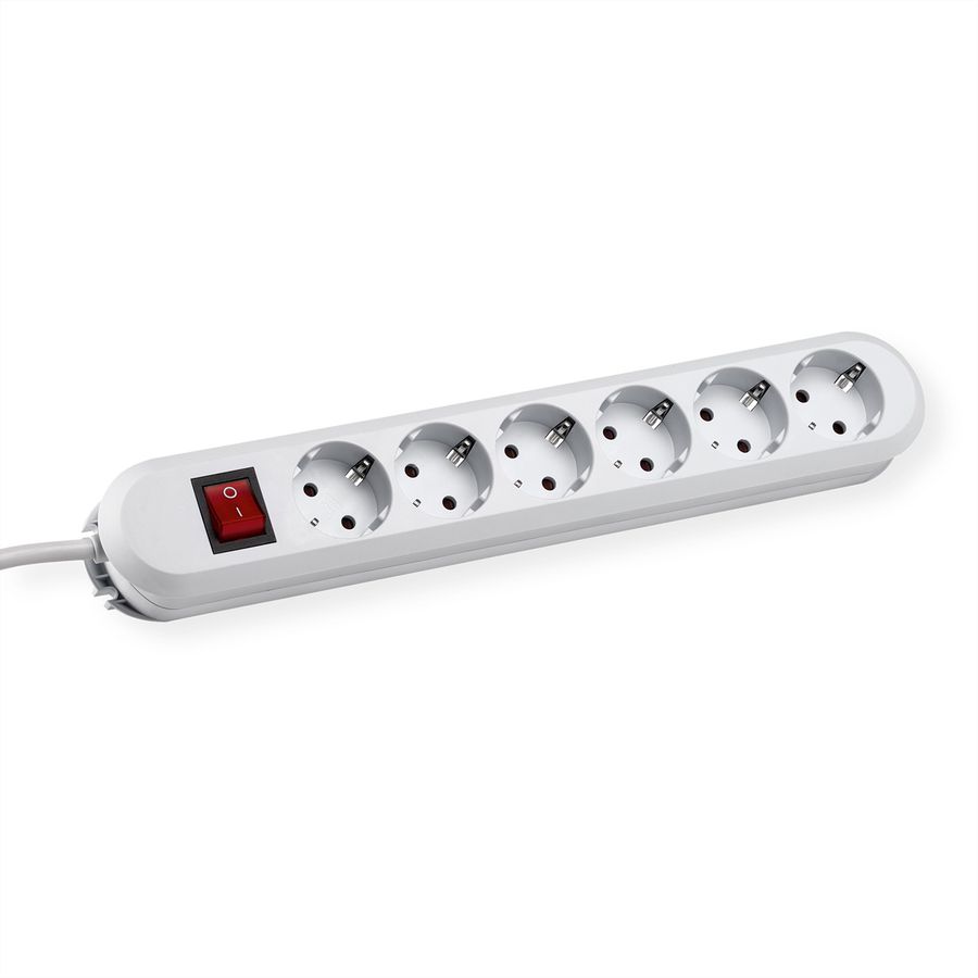 BACHMANN SMART socket strip 6x earthing contact, aluminium, with switch, white, 3 m