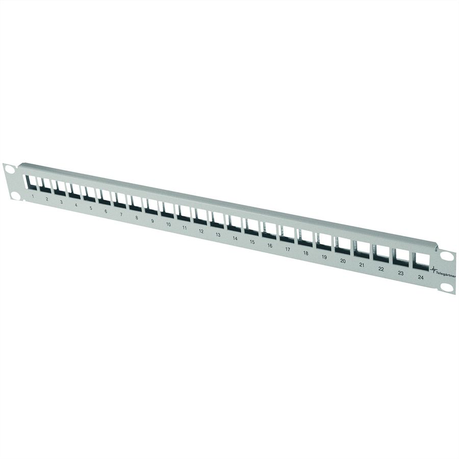 TELEGÄRTNER 19” voorpaneel 1 U, zonder aarding. , f. 24x RJ45 doorvoerpaneel, inst.