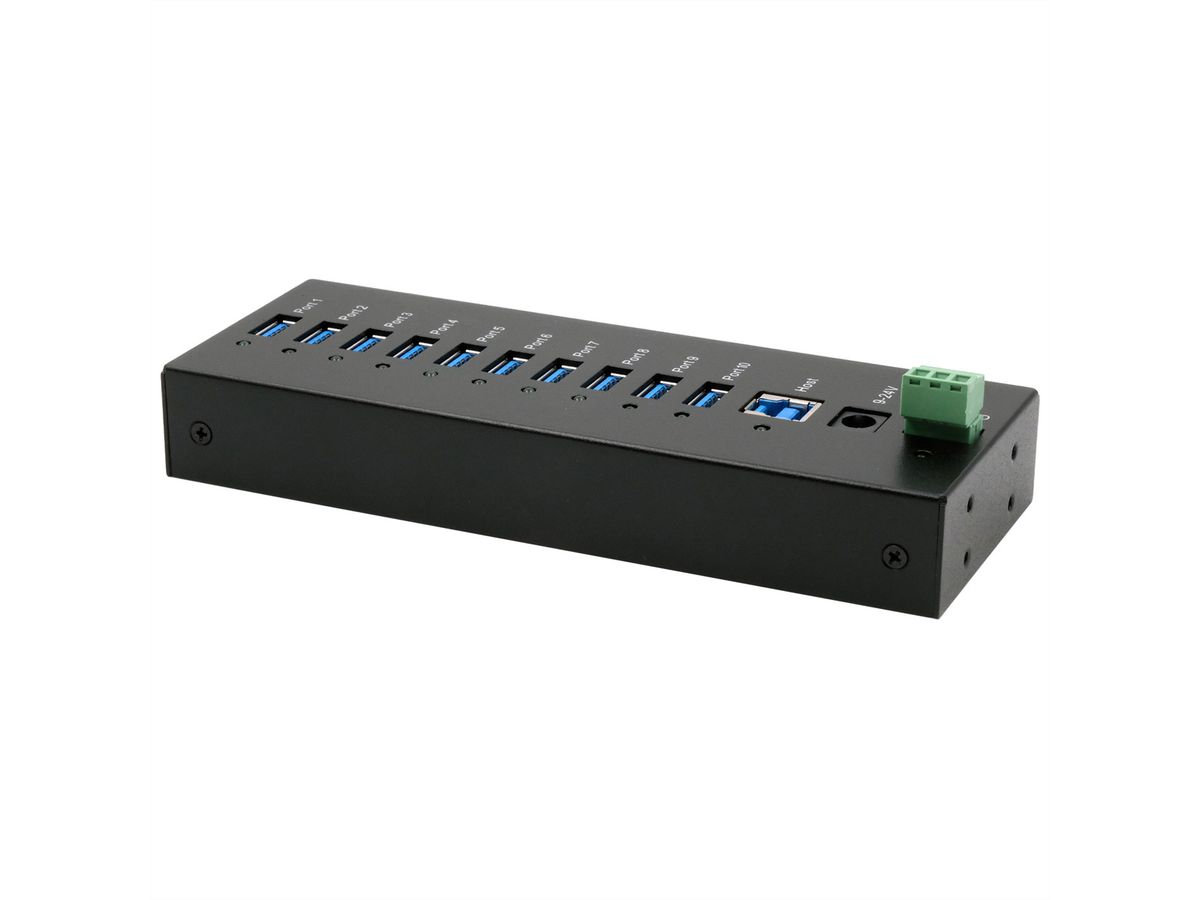 EXSYS EX-11230HMS 10-poorts USB 3.2 Gen 1 HUB Din-Rail Kit en wand VIA VL811+ Chipset