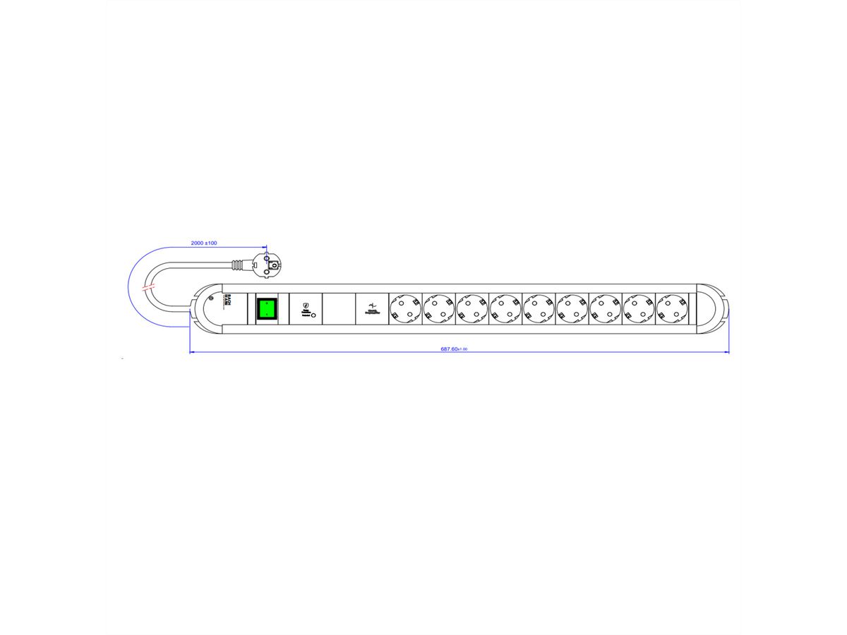 BACHMANN PRIMO 9xCEE7/3 1xGVS-Plus 1xswitch 2.0m CEE7/7