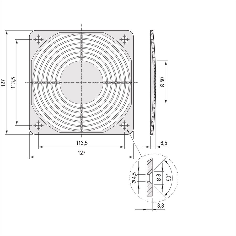SCHROFF Protective Grille, Plastic, Screw?On