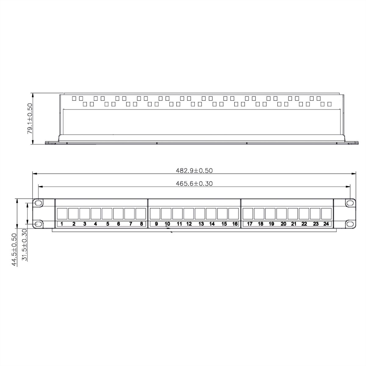 VALUE 19"-keystone-modulehouder, 24 poorten, 1HE, 3-delig, niet afgeschermd, zwart