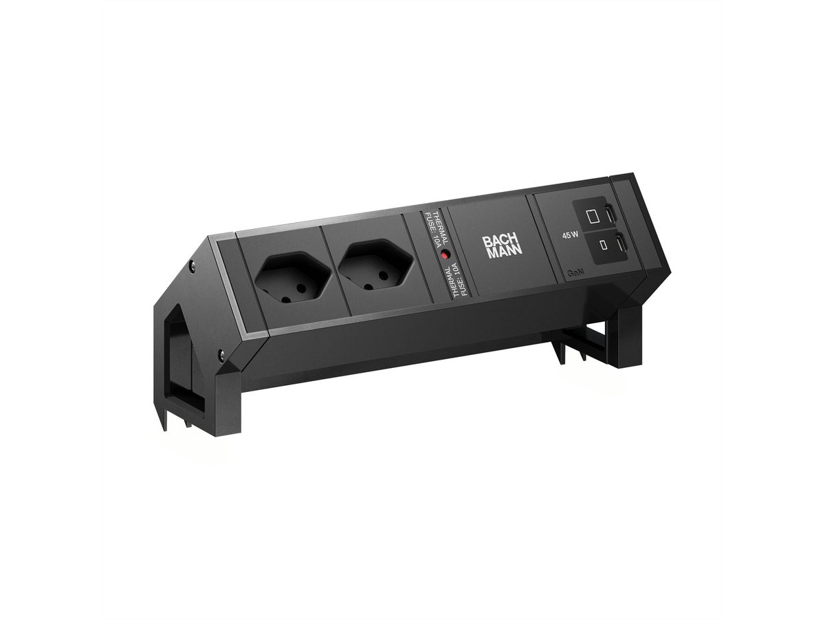 BACHMANN DESK2 2xCH 90° 1xUSB C/C 45W, L=0,2m RAL9005