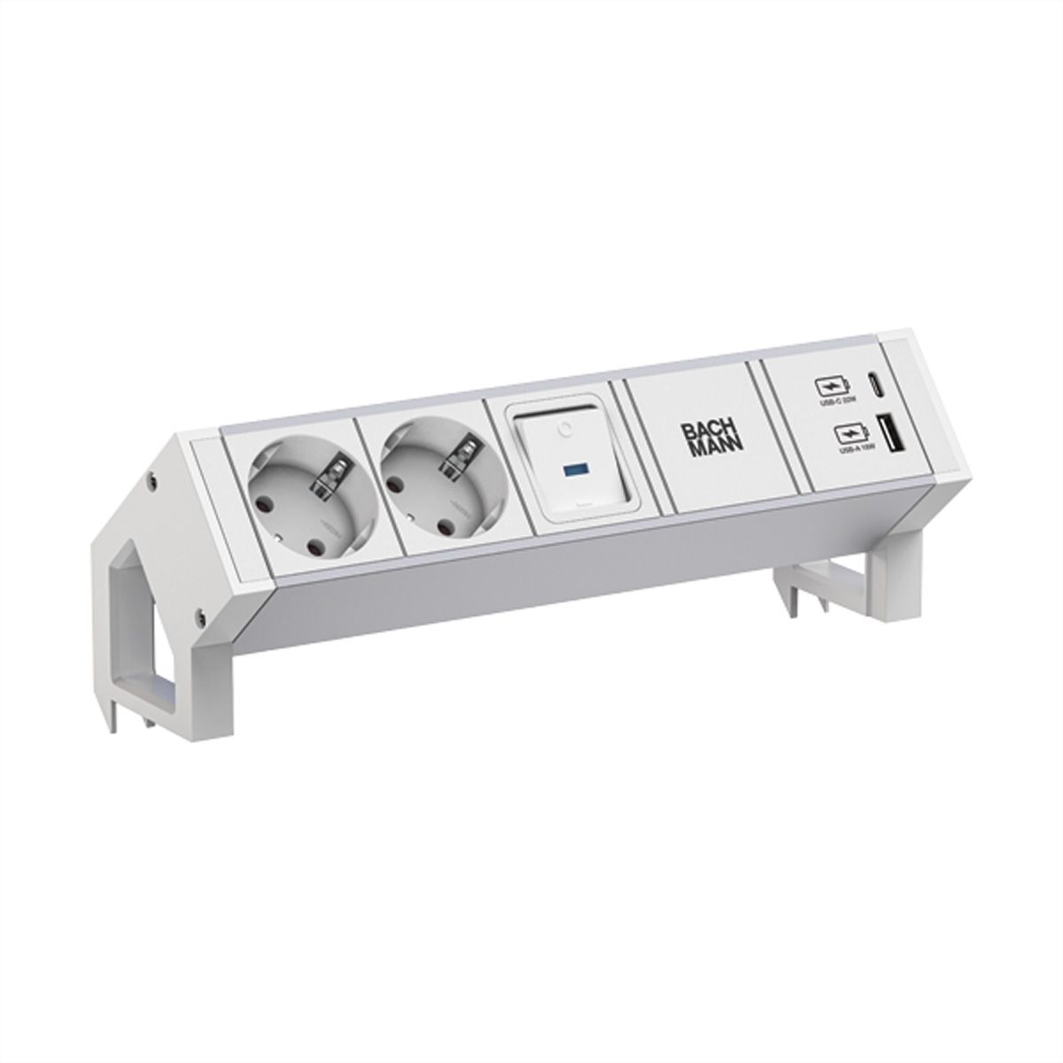 BACHMANN DESK2 ALU WHITE 2xCEE7/3 1xSwitch 1xUSB A/C 22W 0,2m