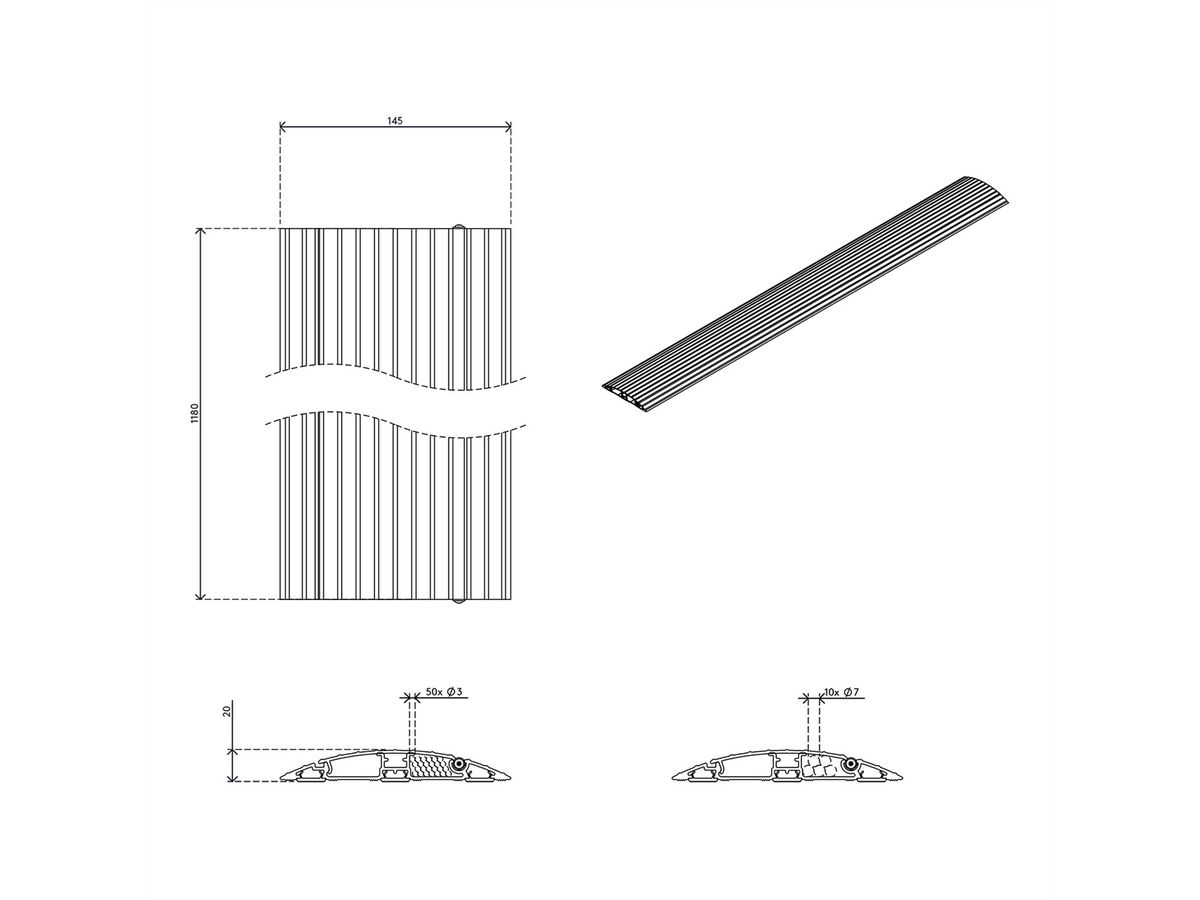 DATAFLEX Addit cable protector, straight 452, silver, 118 cm
