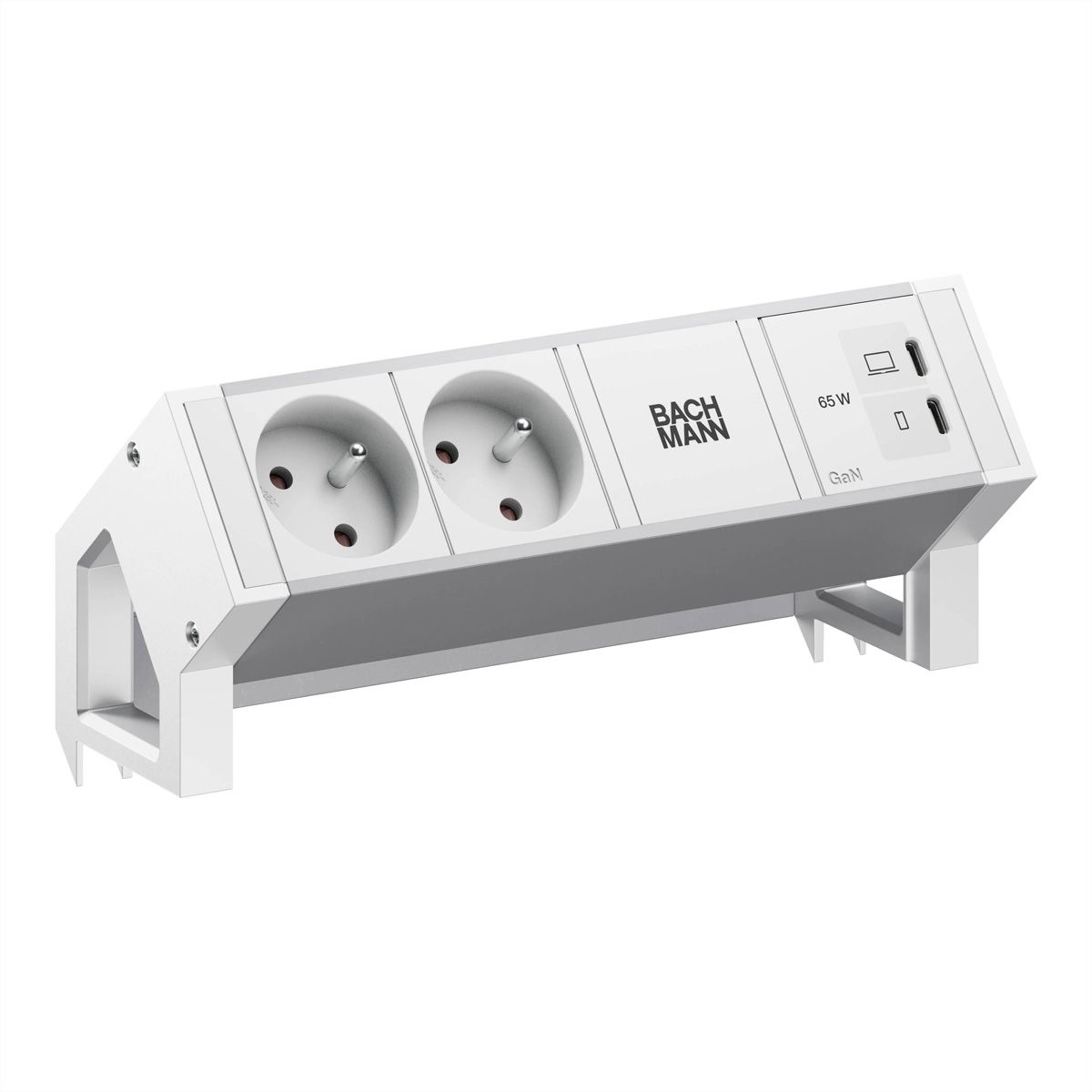BACHMANN DESK2 ALU WHITE 2xUTE, 1x USB-C 65W, L=0.2m, RAL9010