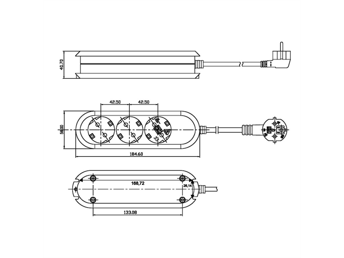 BACHMANN SMART socket strip 3x earthing contact, riveted, white, 5 m