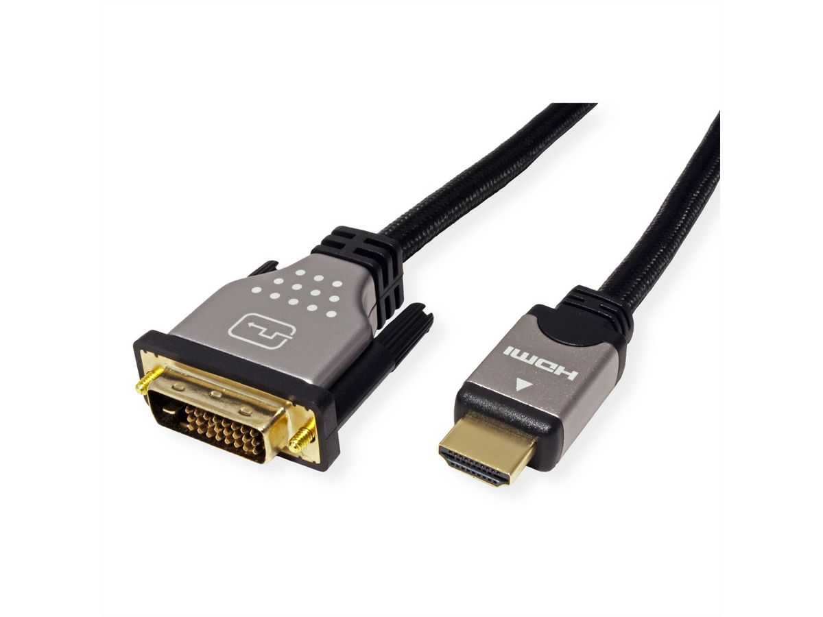 ROLINE Monitorkabel DVI (24+1) - HDMI, M/M, zwart / zilver, 5 m