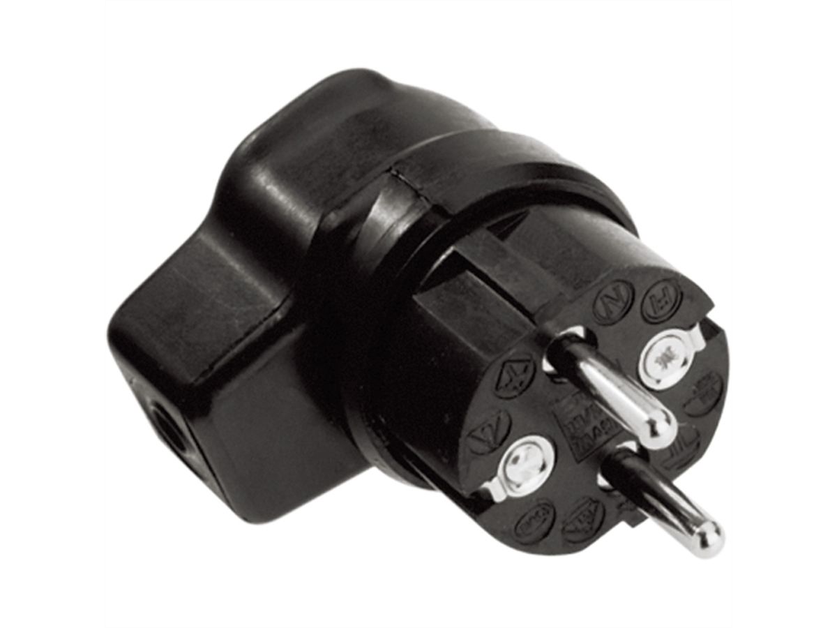 BACHMANN solid rubber angled plug, black with earthing contact