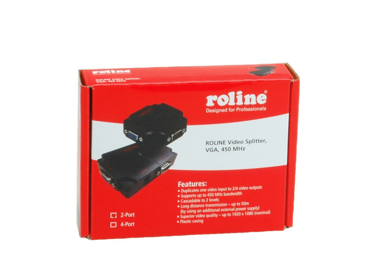 ROLINE VGA videosplitter, hoge resolutie, 450 MHz, 2-voudig