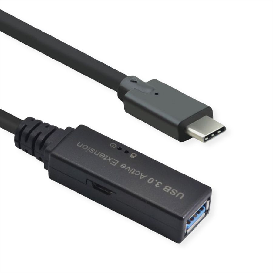 ROLINE USB 3.2 Gen 1 Actieve Repeater kabel, Type A - C, zwart, 10 m
